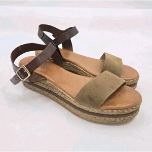 Cordani Sandals Women's Size 8 Open Toe Strappy‎ Woven Wedge Beige Brown
